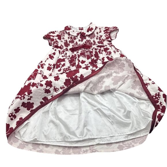 Trish Scully Child Burgundy Floral Velvet Bow/Trim Smocked Lined Dress Sz 5 - Picture 6 of 10